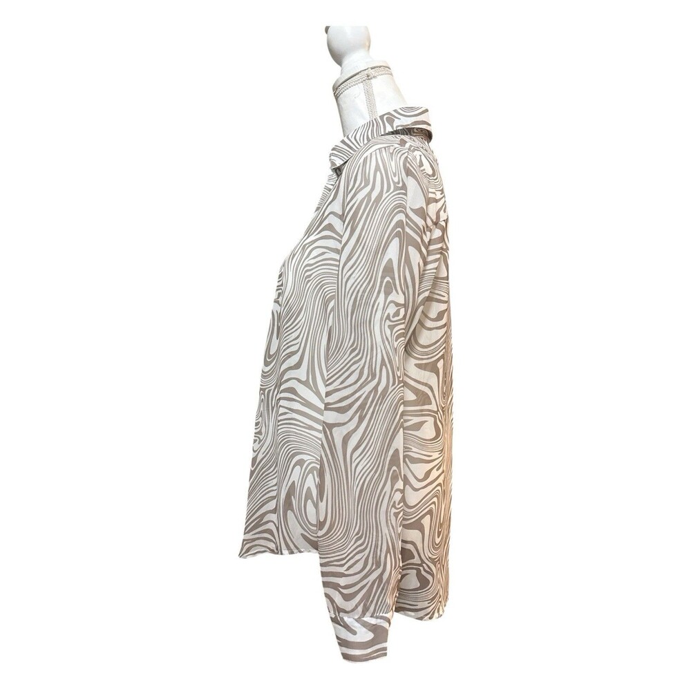 Princess Polly Abstract Swirl Button Up Blouse Taupe Sheer Y2K Office Chic US 4 - Picture 5 of 7